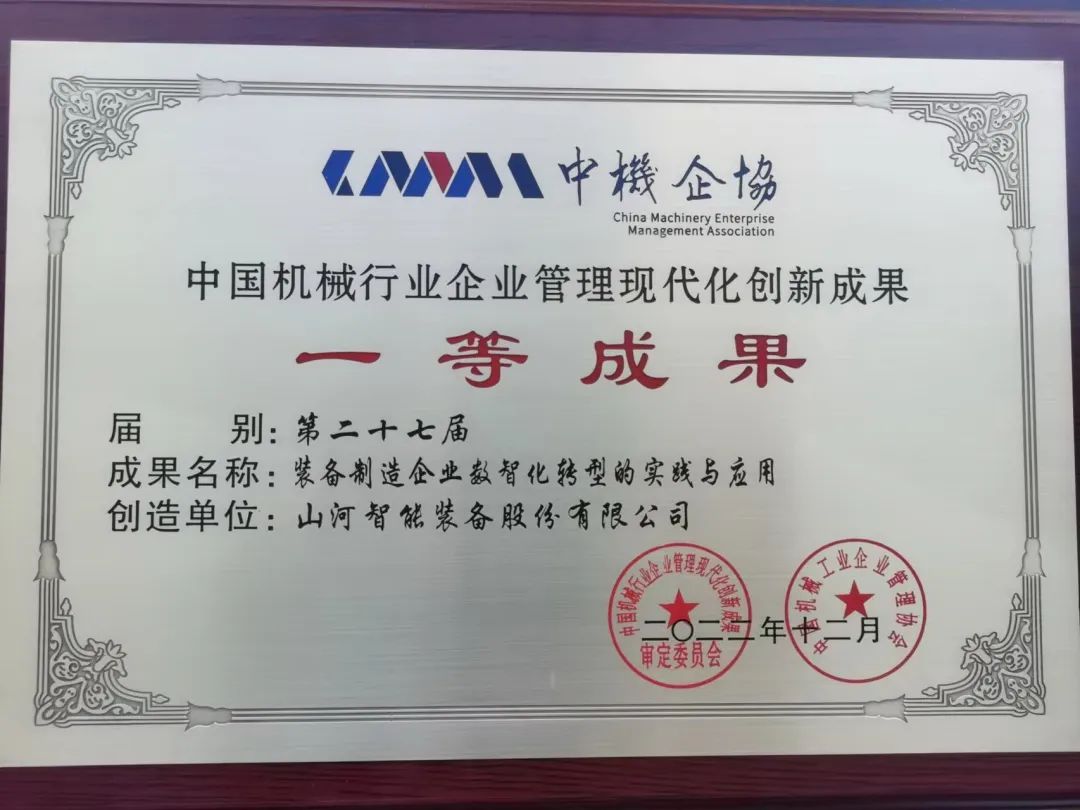 厉害！喜获第二十七届中国机械行业企业管理现代化创新成果一等奖
